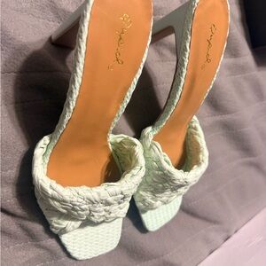 Elegant Mint Green Woven Heels
